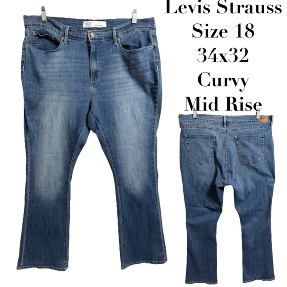 Signature Jeans Levis Strauss Curvy Mid Rise Boot Cut Plus Size 18 Tag 34 x 32 - Picture 1 of 16